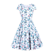 Knee-Length Colorful Printed Fabric Retro Dress